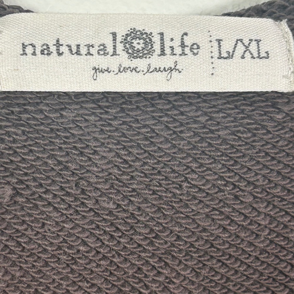 Natural Life V-Neck Distressed Hoodie Faded Black Raw Edge Cotton L/XL - Picture 5 of 8